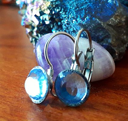 Silver Aqua Blue Rhinestone Earrings